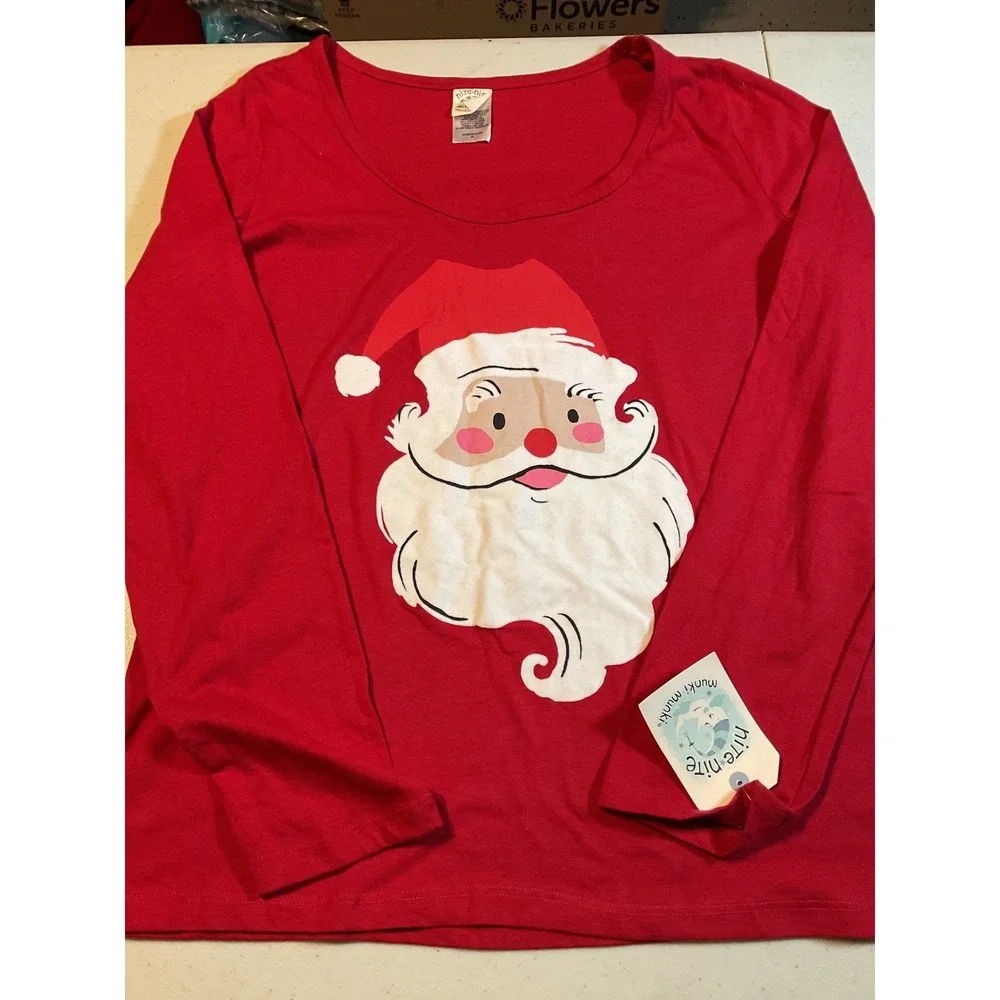 Munki Munki Nite Nite‎ Santa Claus Pajama Top Long Sleeve Red Christmas Kids
